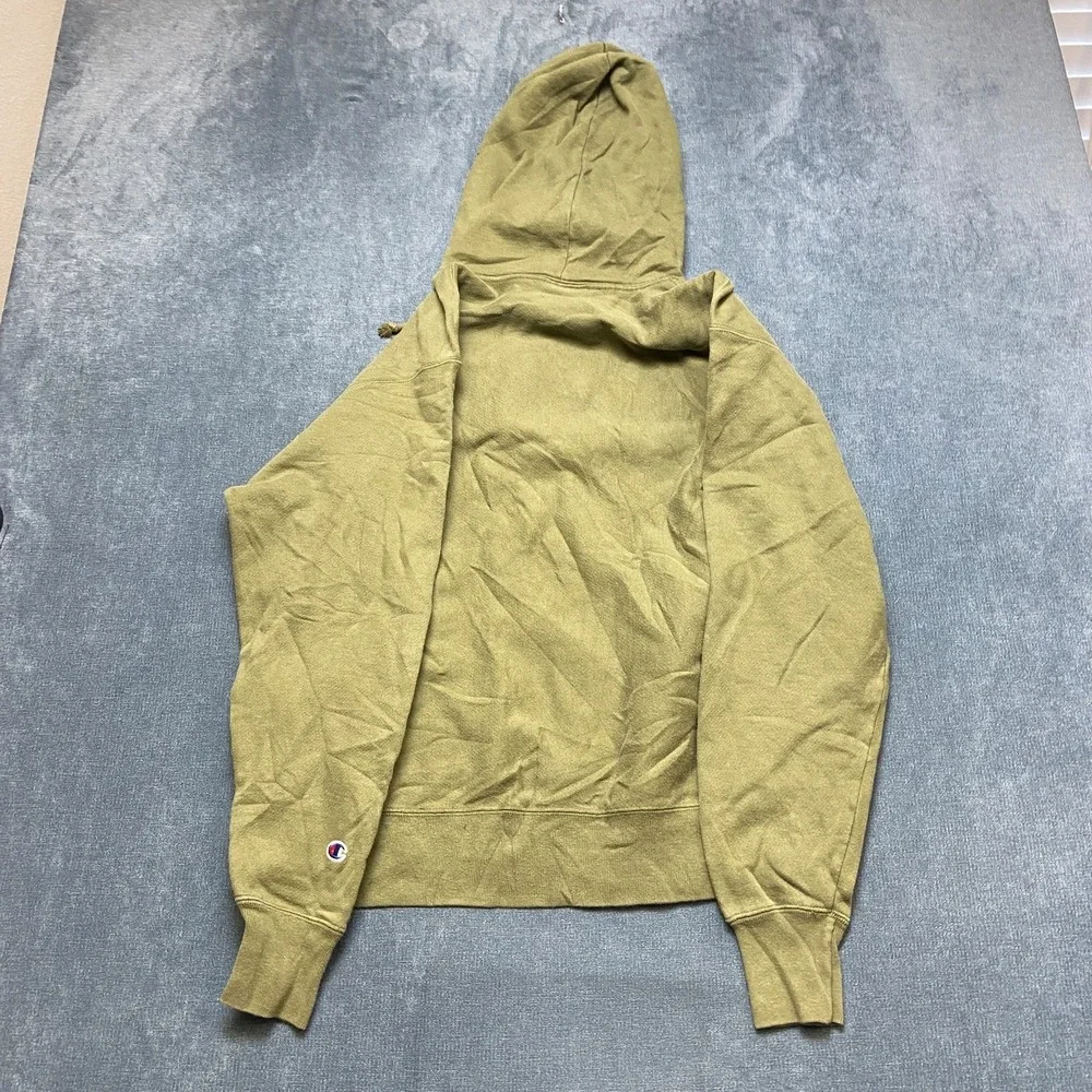 VTG Champion Reverse Weave Hoodie Mens Large Olive Green Logo Drawstring